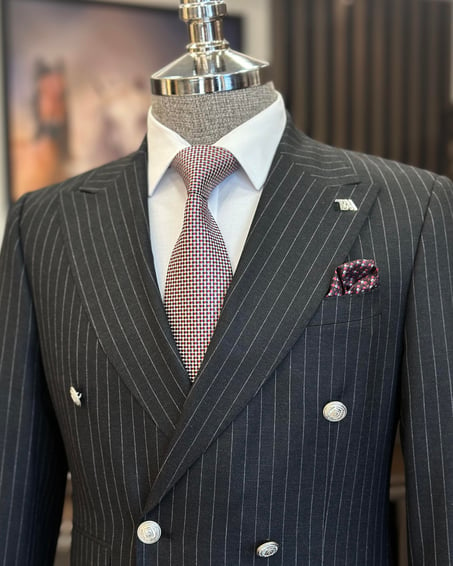 ITALIAN FIT MEN'S ANTHRACITE STRIPED DOUBLE BREASTED SUIT BY ITALIAN VEGA® [Limited Edition]