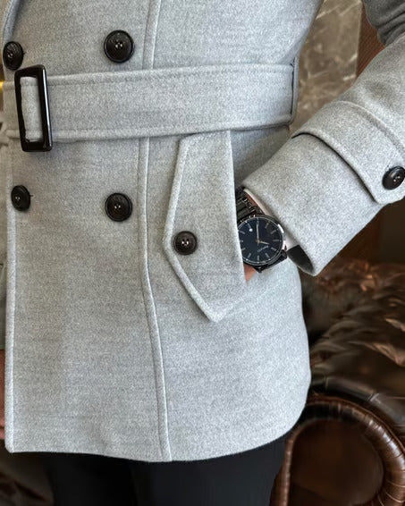 Arctic Ash grey Double Breasted Coat by ITALIAN VEGA®