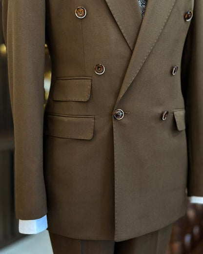 ITALIAN FIT MEN'S BROWN DOUBLE BREASTED SUIT BY ITALIAN VEGA® (2-PIECE)
