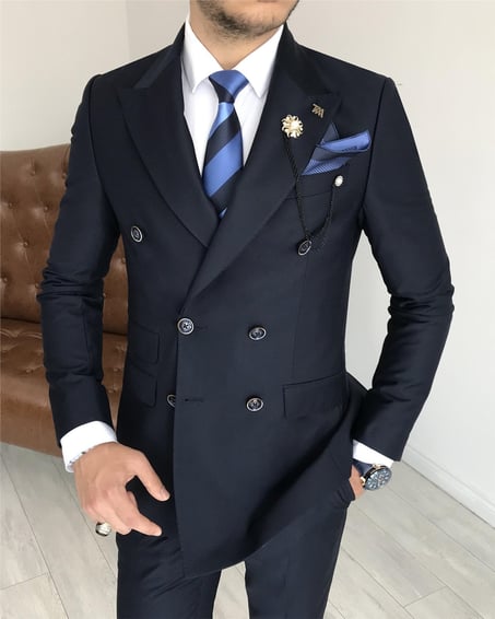 ITALIAN FIT MEN'S CARBON BLUE DOUBLE BREASTED SUIT BY ITALIAN VEGA® (2-PIECE)