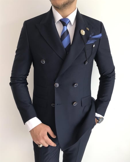 ITALIAN FIT MEN'S CARBON BLUE DOUBLE BREASTED SUIT BY ITALIAN VEGA® (2-PIECE)