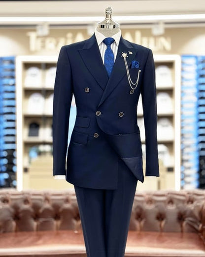 ITALIAN FIT MEN'S CARBON BLUE DOUBLE BREASTED SUIT BY ITALIAN VEGA® (2-PIECE)