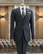 ITALIAN FIT MEN'S DARK GREY SINGLE BREASTED SUIT BY ITALIAN VEGA® (3-PIECE)