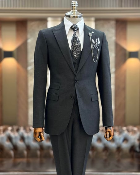 Dark Grey Single Breasted 3 Piece Suit by Italian Vega®