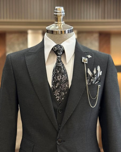 ITALIAN FIT MEN'S DARK GREY SINGLE BREASTED SUIT BY ITALIAN VEGA® (3-PIECE)