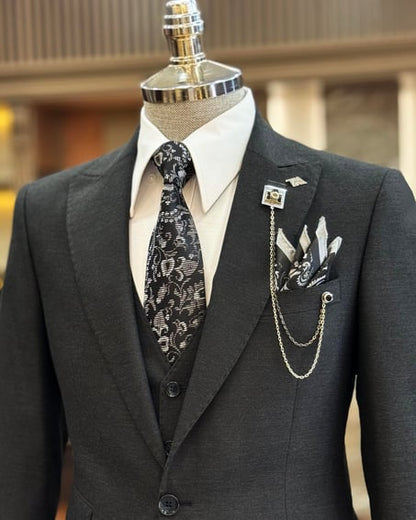 ITALIAN FIT MEN'S DARK GREY SINGLE BREASTED SUIT BY ITALIAN VEGA® (3-PIECE)