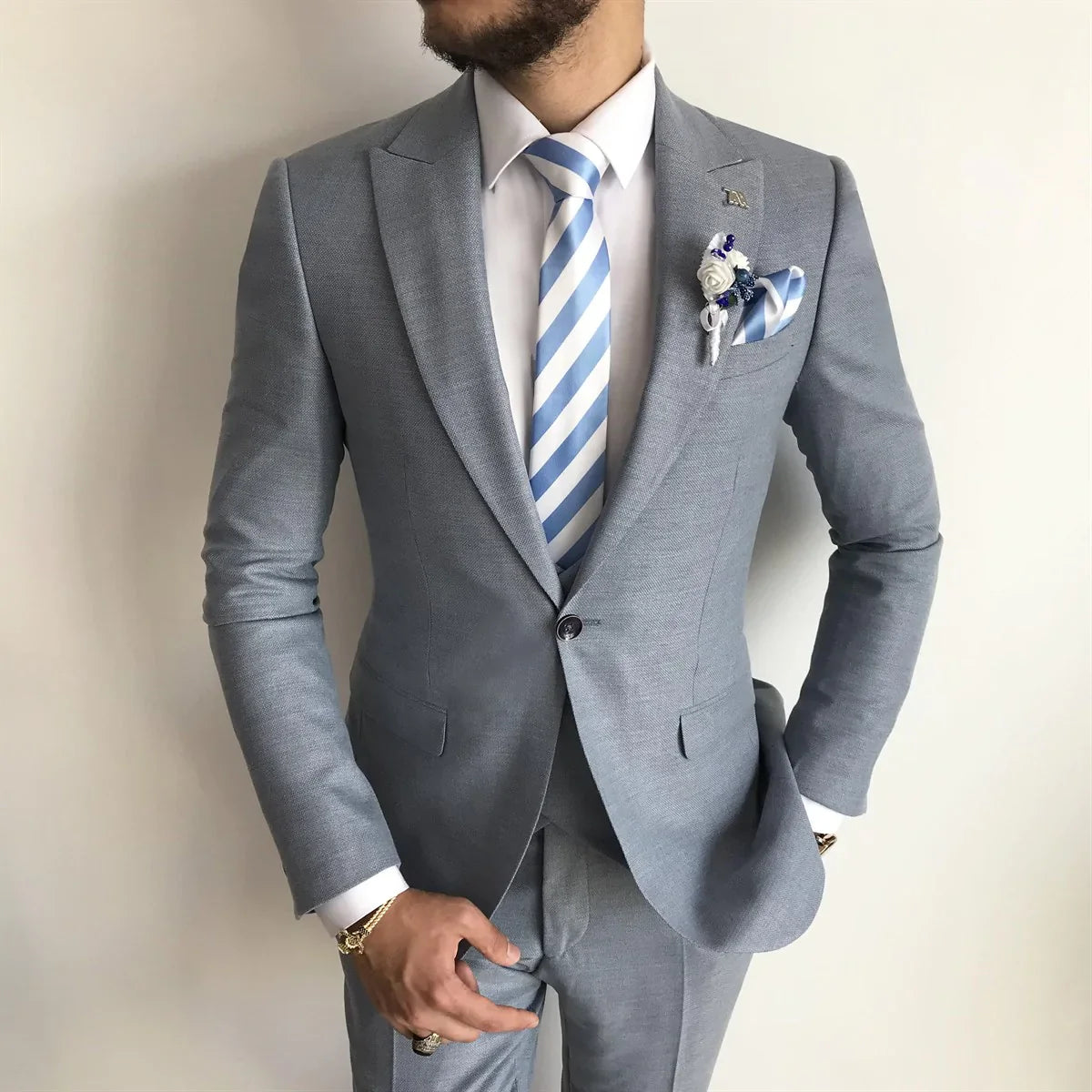 ITALIAN FIT MEN'S ASH GREY SINGLE BREASTED SUIT BY ITALIAN VEGA® (3-PIECE)