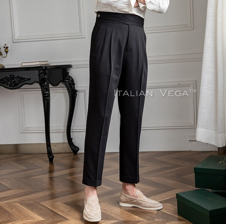 Charcoal Black Classic Buttoned Formal Gurkha Pants by ITALIAN VEGA®