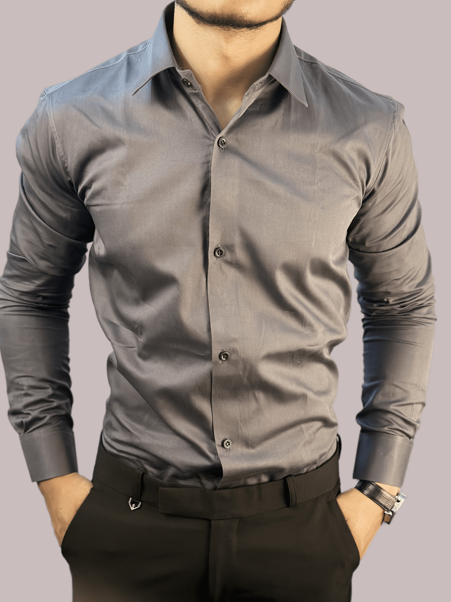 Old Money Premium Dark Grey Satin Shirt by Italian Vega®