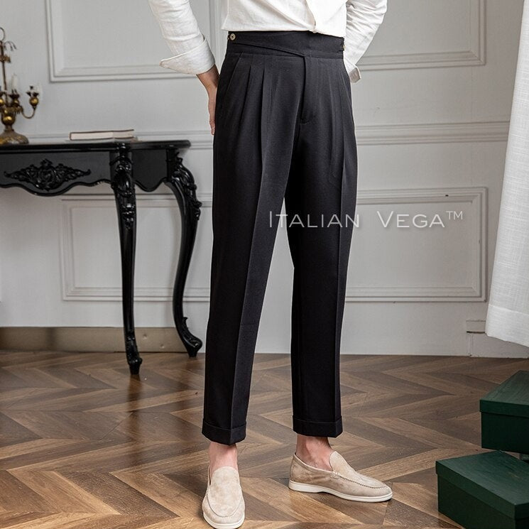 Charcoal Black Classic Buttoned Formal Gurkha Pants by ITALIAN VEGA®