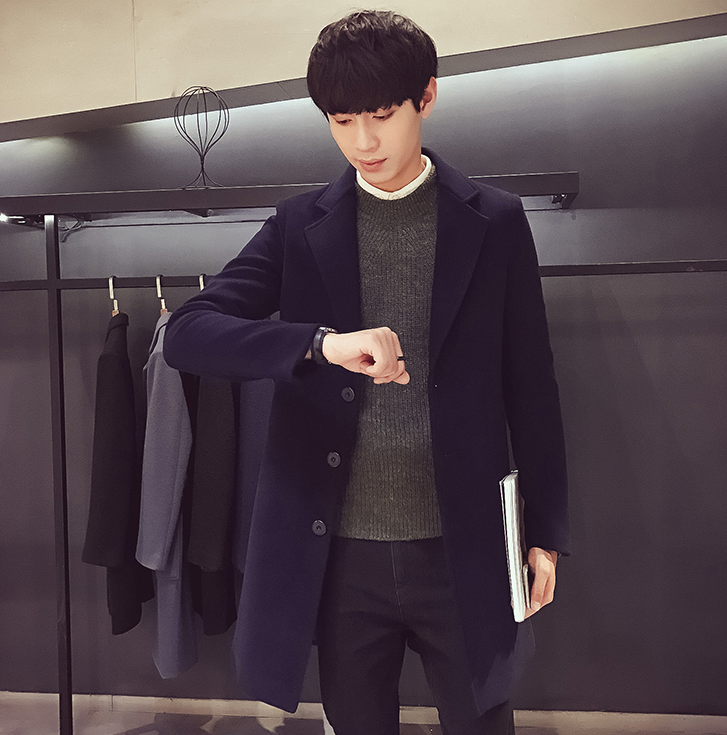 Navy Blue Wool and Blends Trench Over Coat by ITALIAN VEGA