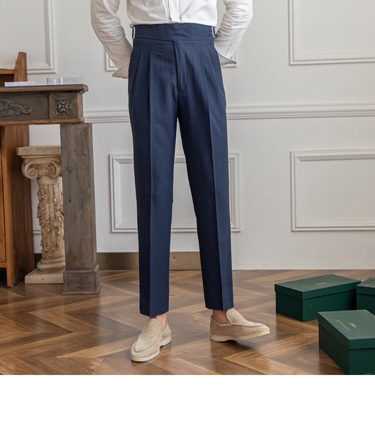 Navy Blue Classic Buckle Formal Gurkha Pants by ITALIAN VEGA®