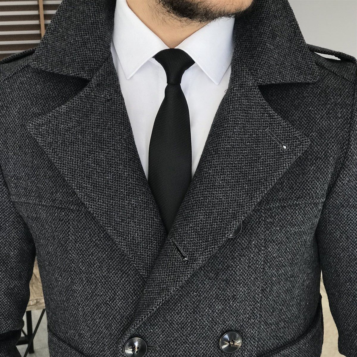 Arctic Anthracite Double Breasted Coat by ITALIAN VEGA®