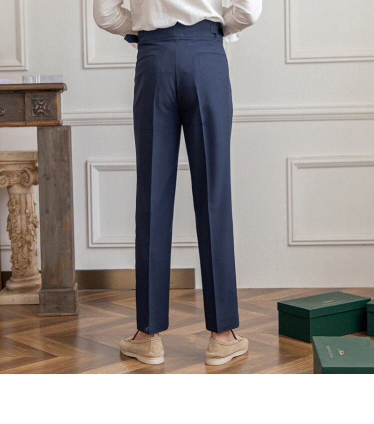 Navy Blue Classic Buckle Formal Gurkha Pants by ITALIAN VEGA®