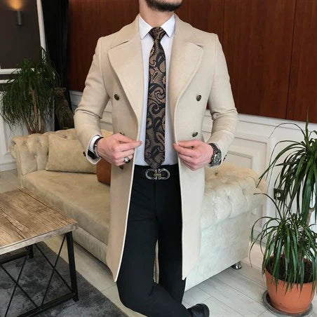 Frost Slim Fit Beige Double Breasted Wool Coat by ITALIAN VEGA®