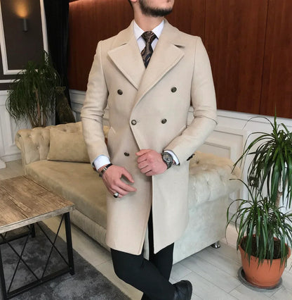 Frost Slim Fit Beige Double Breasted Wool Over Coat by ITALIAN VEGA® (Winter Special)