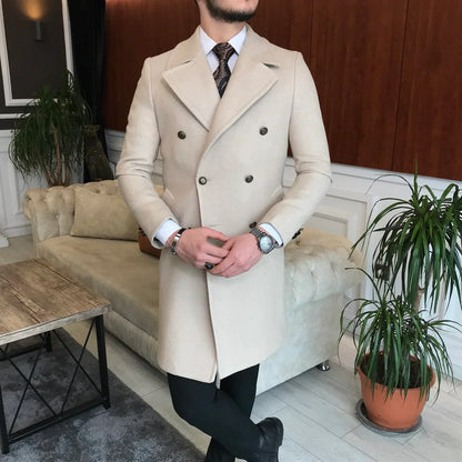 Frost Slim Fit Beige Double Breasted Wool Over Coat by ITALIAN VEGA® (Winter Special)