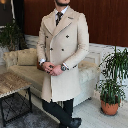 Frost Slim Fit Beige Double Breasted Wool Over Coat by ITALIAN VEGA® (Winter Special)