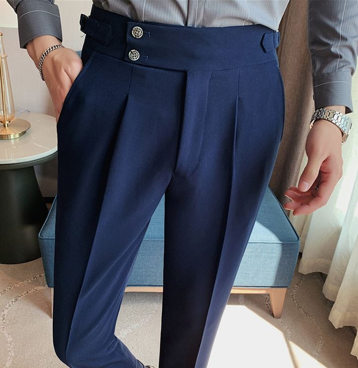 Navy Blue Signature Buttoned Formal Gurkha Pants by ITALIAN VEGA®