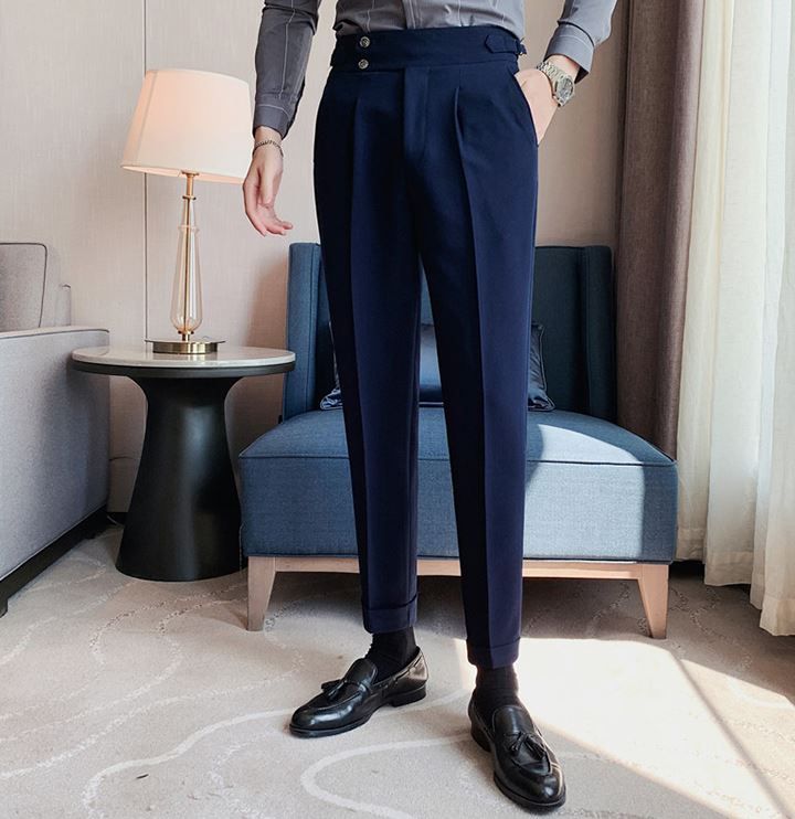 Navy Blue Signature Buttoned Formal Gurkha Pants by ITALIAN VEGA®