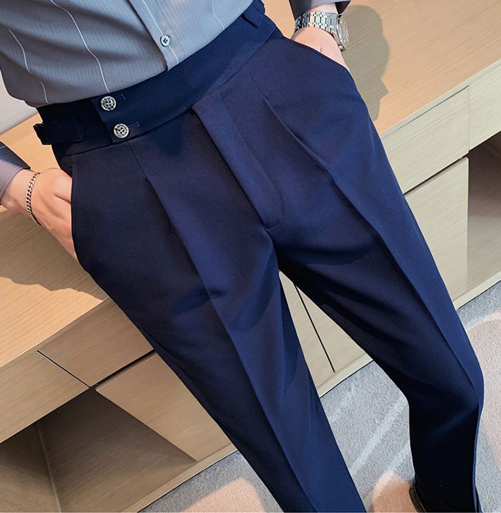 Navy Blue Signature Buttoned Formal Gurkha Pants by ITALIAN VEGA®