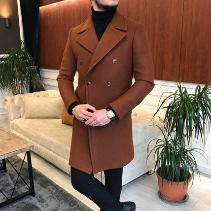 Frost Slim Fit Brown Double Breasted Winter Woolen Men's Over Coat Frost Slim Fit Brown Double Breasted Winter Woolen Men's Over Coat