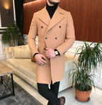 Frost Slim Fit Camel Double Breasted Wool Over Coat by ITALIAN VEGA® (Winter Special)