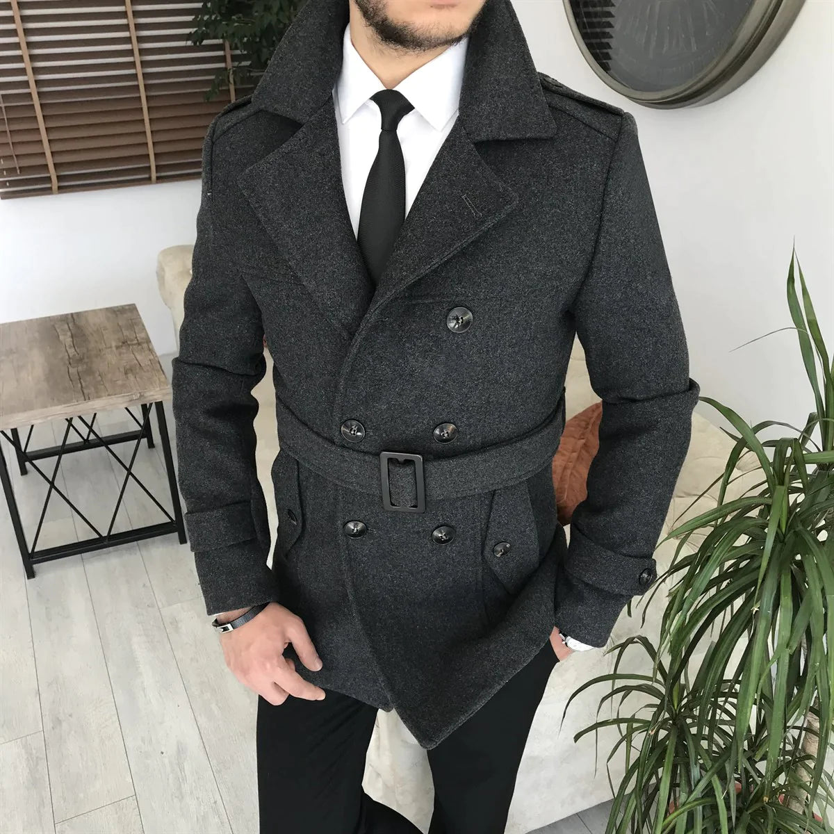Arctic Charcoal Double Breasted Over Coat by ITALIAN VEGA® (Winter Special)