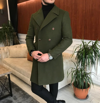 Frost Slim Fit Green Double Breasted Wool Over Coat by ITALIAN VEGA® (Winter Special)