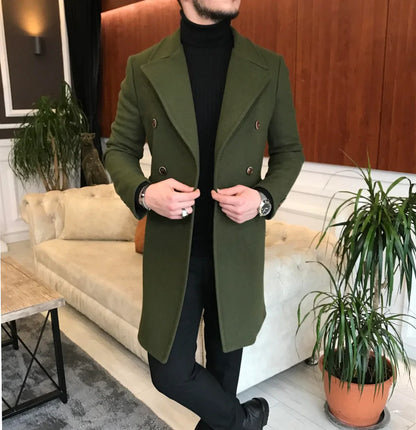 Frost Slim Fit Green Double Breasted Wool Over Coat by ITALIAN VEGA® (Winter Special)
