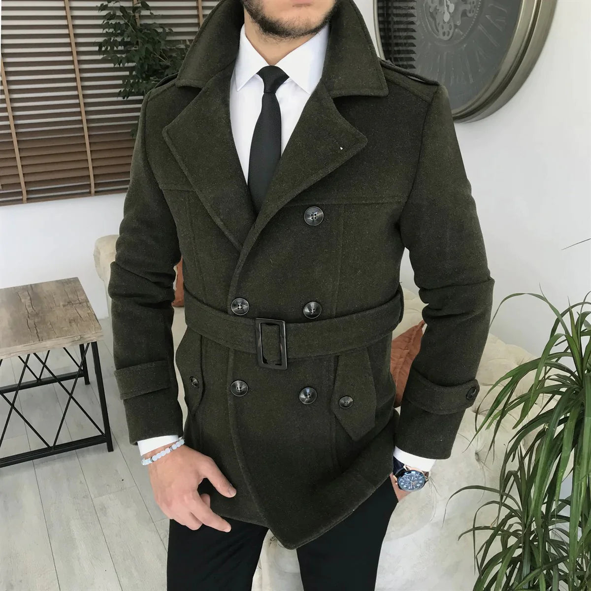 Dark green long coat shop