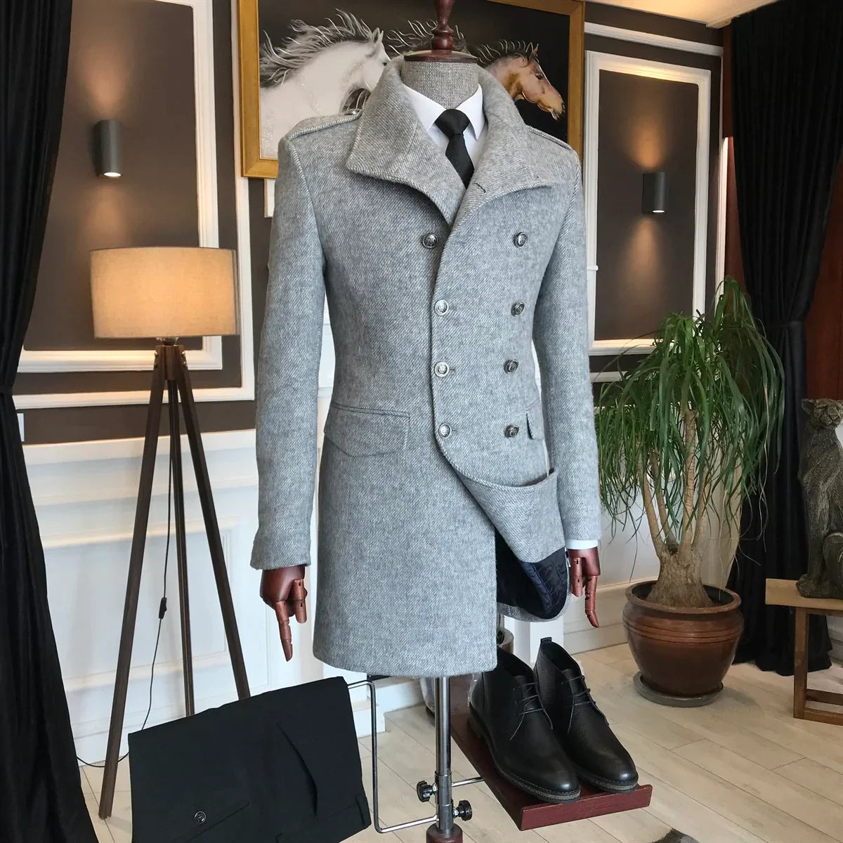 Frost Slim Fit Grey Double Breasted Wool Coat by ITALIAN VEGA