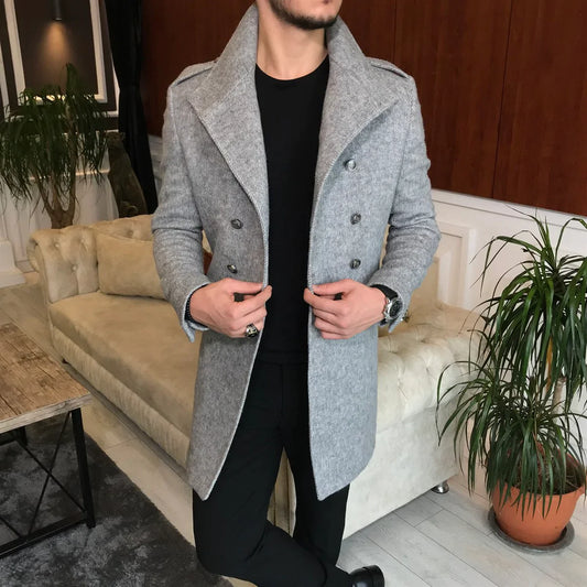 Frost Slim Fit Grey Double Breasted Wool Coat by ITALIAN VEGA®