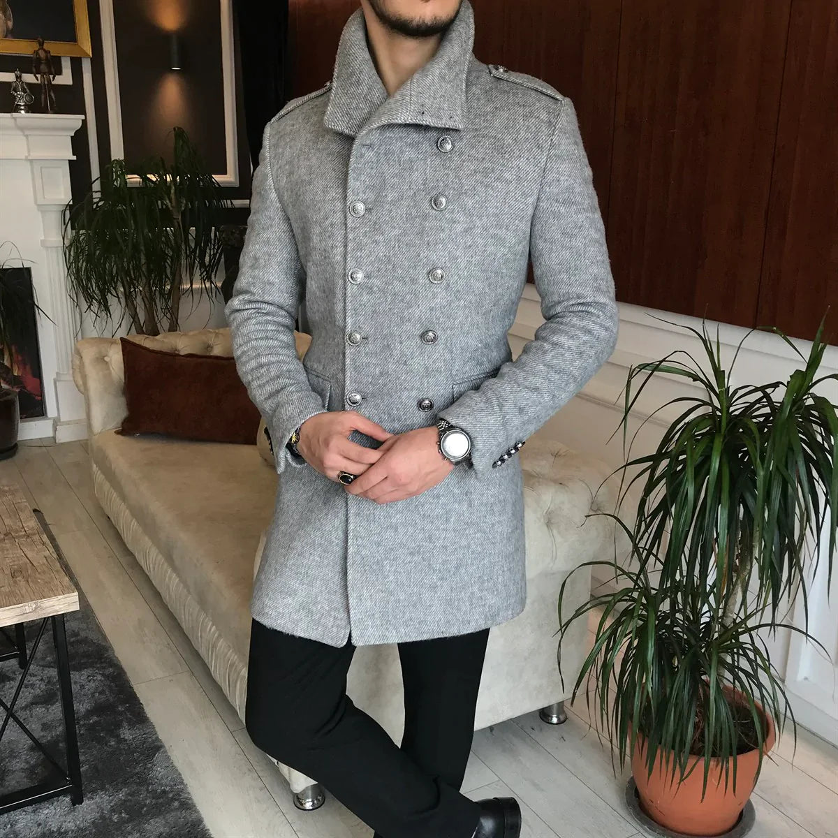 Alaska Ash Grey Double Breasted Over Coat by ITALIAN VEGA® (Winter Special)