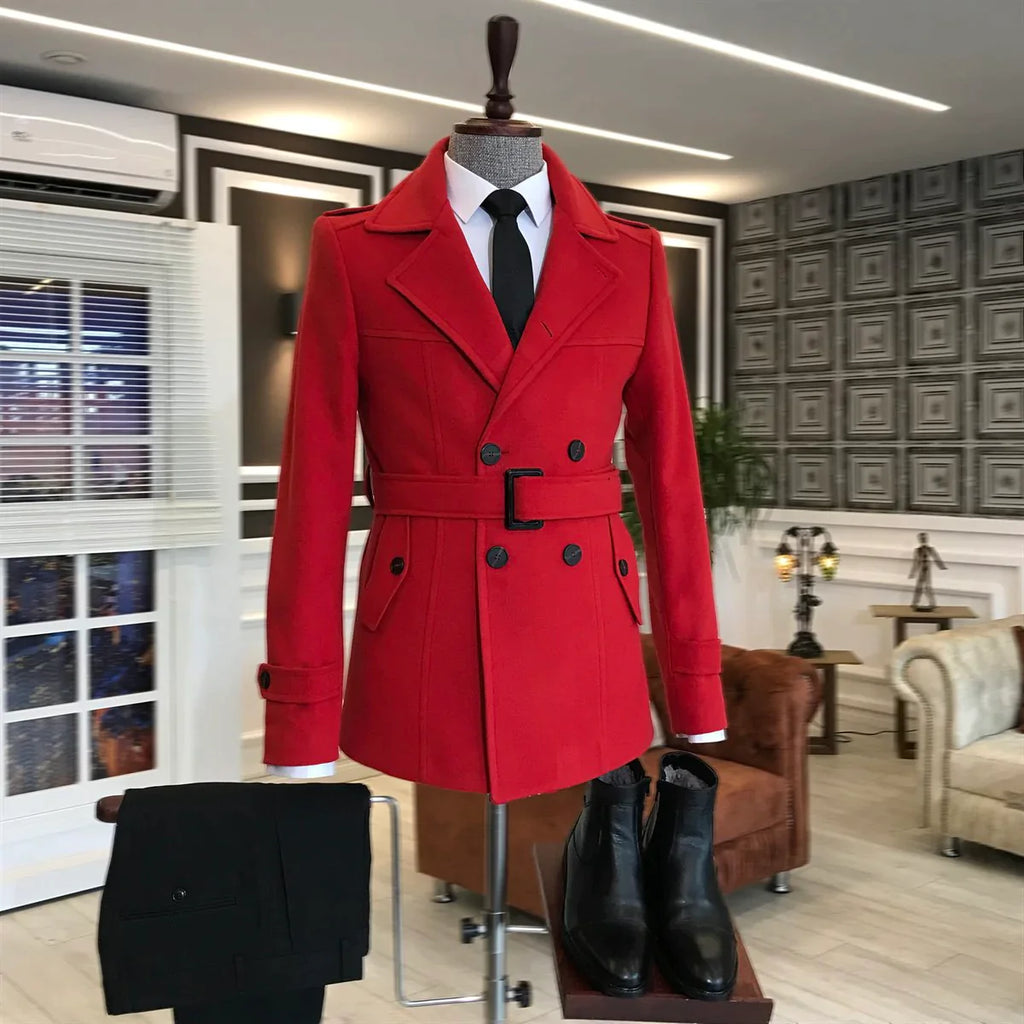 Double breasted red on sale coat