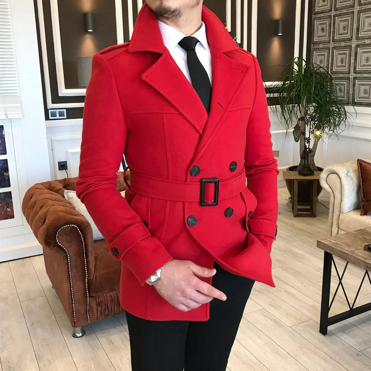 Arctic Red Double Breasted Over Coat by ITALIAN VEGA® (Winter Special)