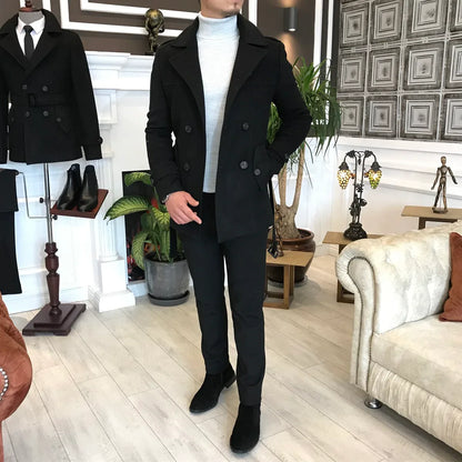 Arctic Black Double Breasted Over Coat by ITALIAN VEGA® (Winter Special)