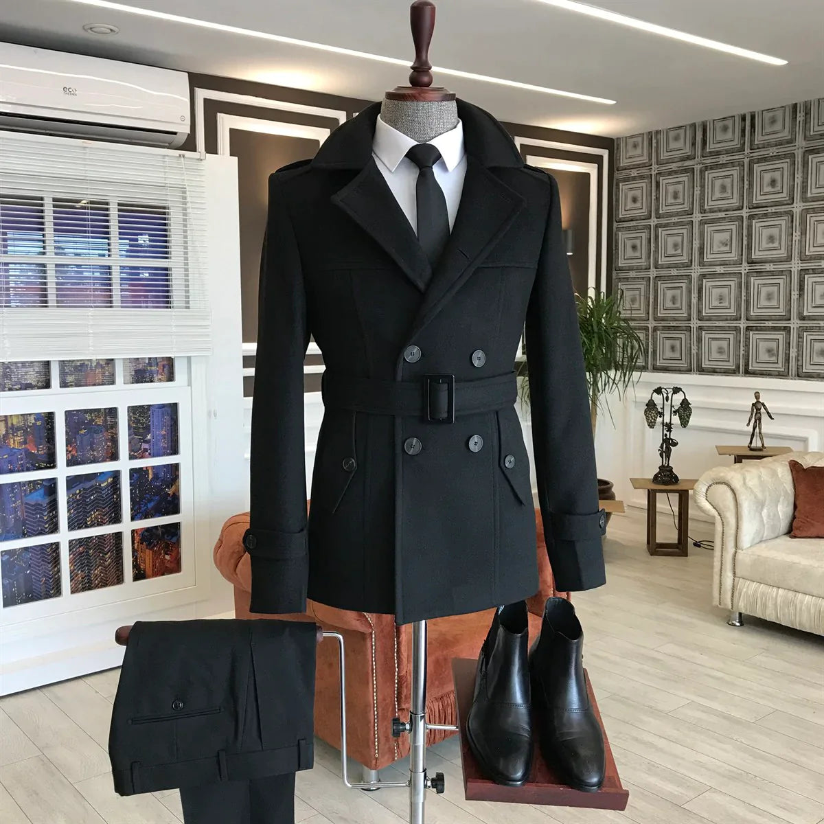 Arctic Black Double Breasted Over Coat by ITALIAN VEGA® (Winter Special)