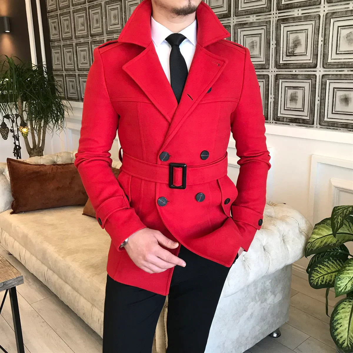 Arctic Red Double Breasted Coat by ITALIAN VEGA®