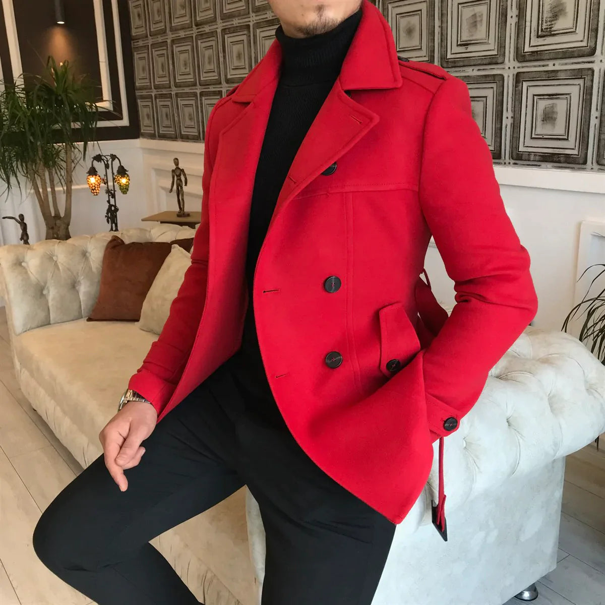 Arctic Red Double Breasted Over Coat by ITALIAN VEGA® (Winter Special)