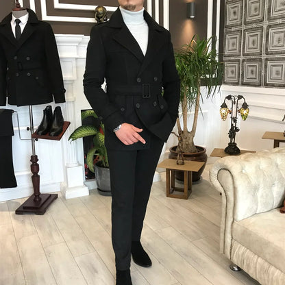 Arctic Black Double Breasted Over Coat by ITALIAN VEGA® (Winter Special)