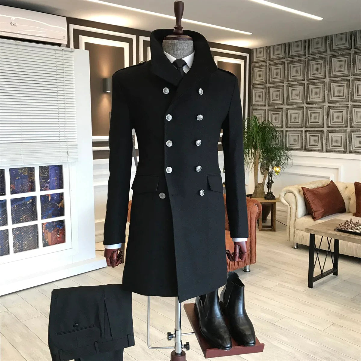 Alaska Black Double Breasted Over Coat by ITALIAN VEGA® (Winter Special)