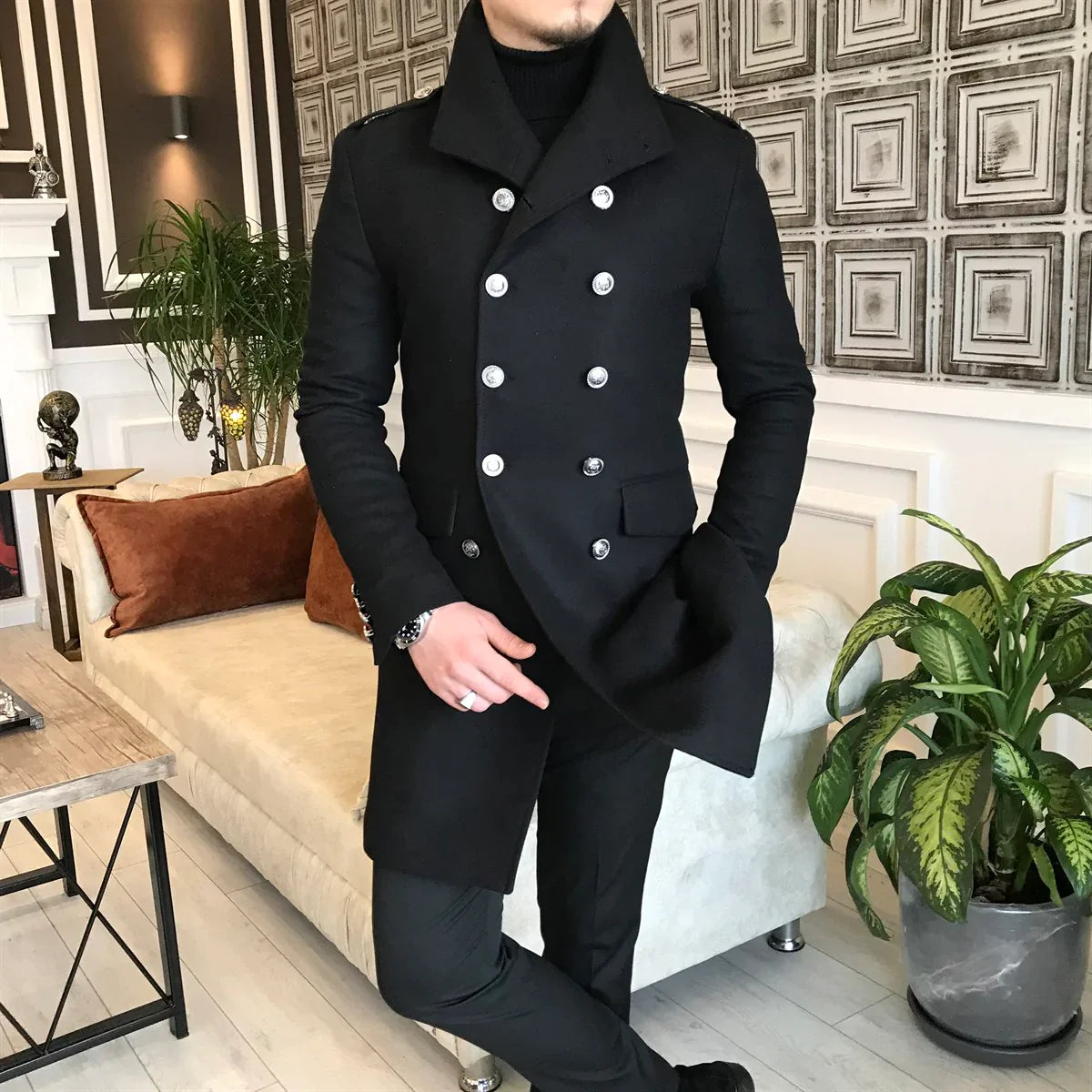 Alaska Black Double Breasted Over Coat by ITALIAN VEGA® (Winter Special)