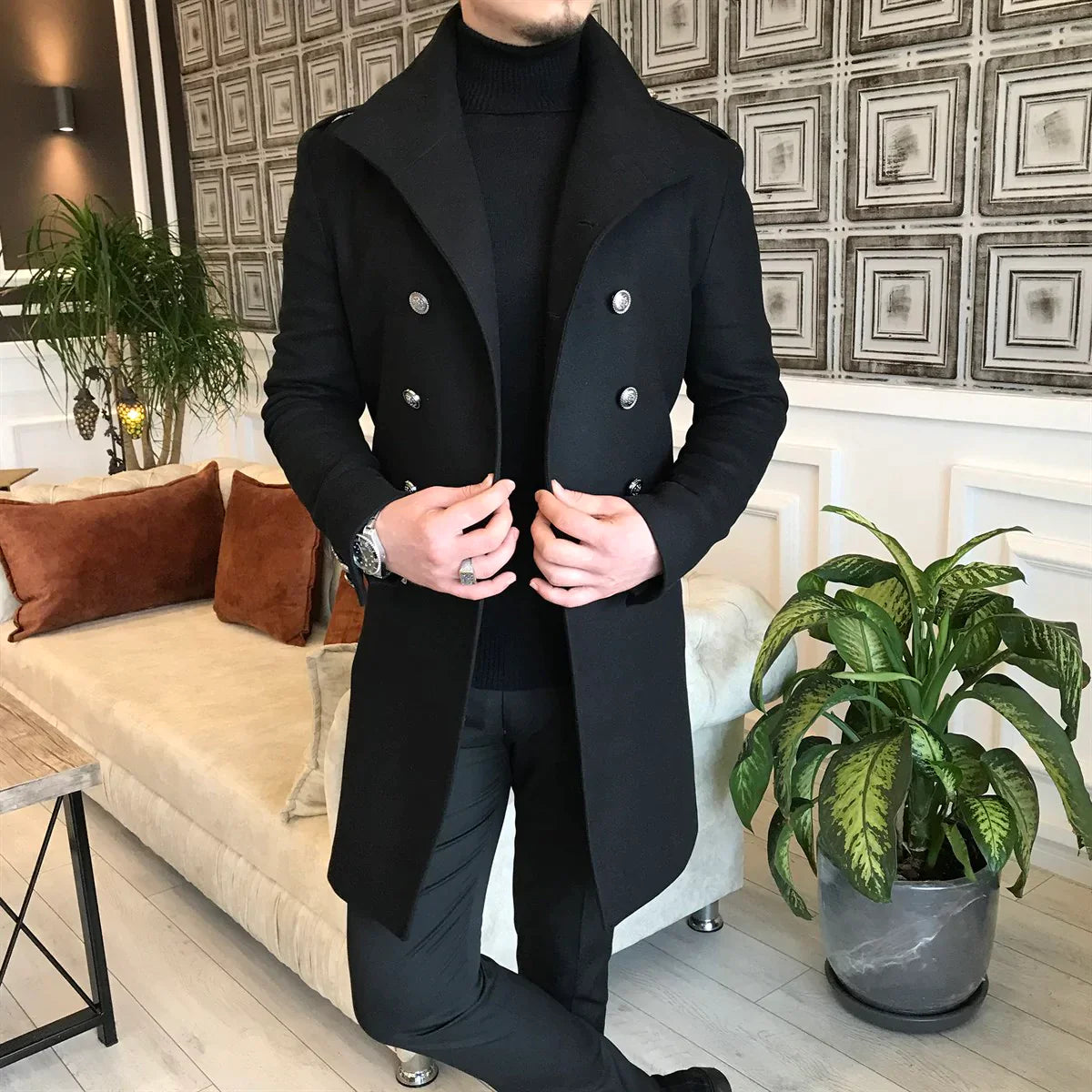 Alaska Black Double Breasted Over Coat by ITALIAN VEGA® (Winter Special)