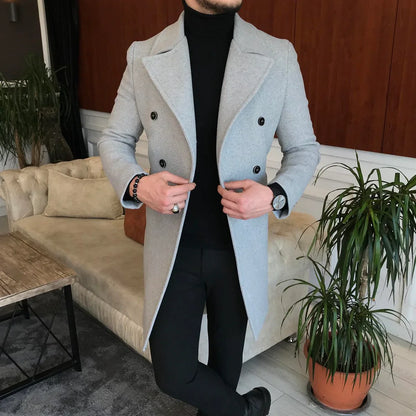 Frost Slim Fit Light Grey Double Breasted Wool Over Coat by ITALIAN VEGA® (Winter Special)