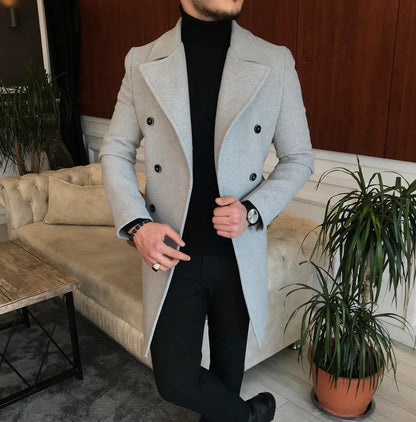 Frost Slim Fit Light Grey Double Breasted Wool Over Coat by ITALIAN VEGA® (Winter Special)