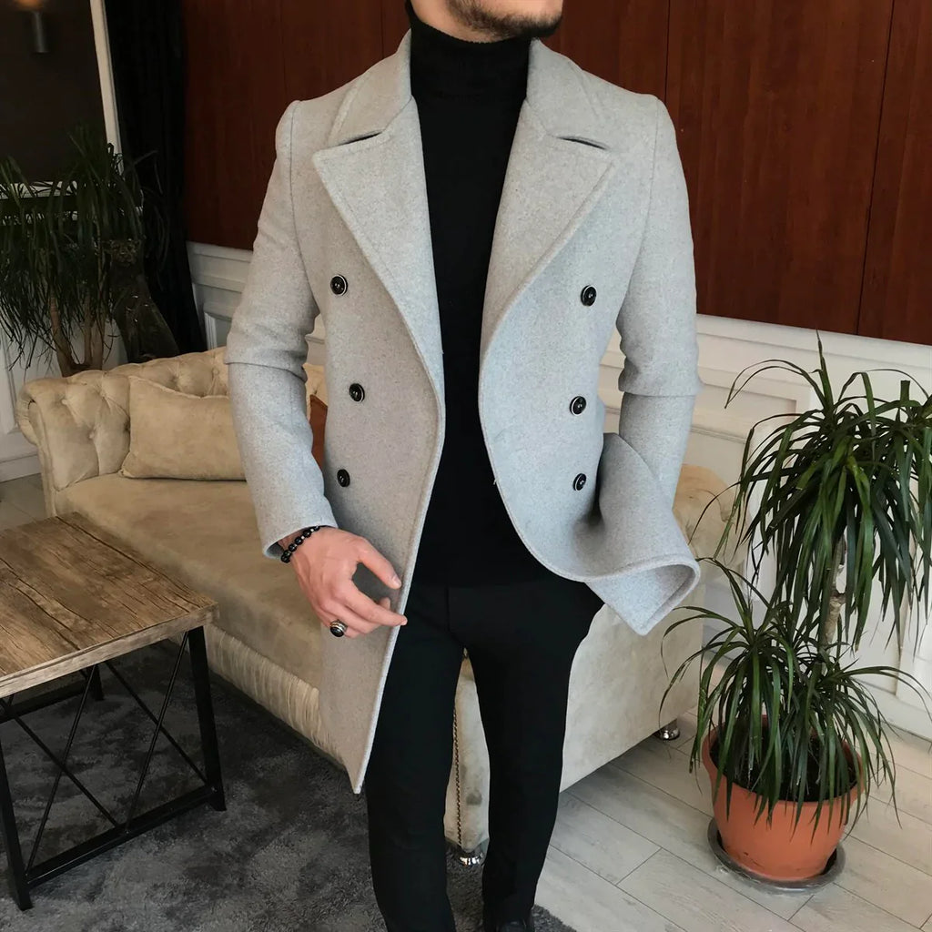 Frost Slim Fit Light Grey Double Breasted Wool Over Coat by ITALIAN VEGA® (Winter Special)