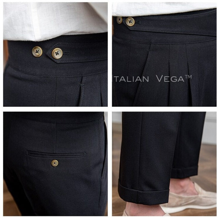 Charcoal Black Classic Buttoned Formal Gurkha Pants by ITALIAN VEGA®