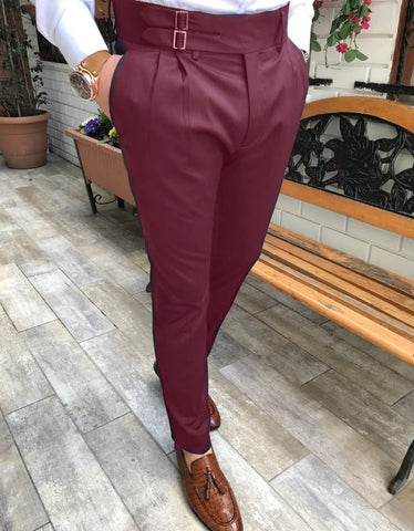 Men Designer Wine Cotton Double Pleats Gurkha Pants D Buckle With Button  Closure Wedding Formals Business Casual Trousers Gift Ideas for Men - Etsy